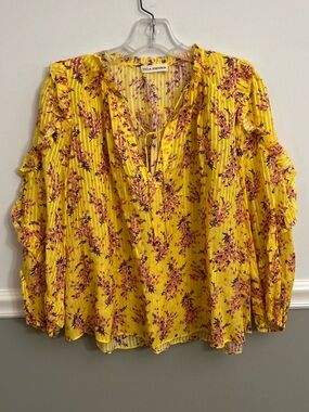 Ulla Johnson Manet Yellow Floral Ruffle V-Neck Sunflower Blouse Size 0